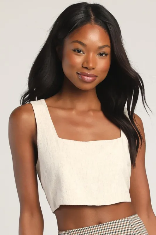 Just Perfect Beige Square Neck Cropped Tank Top sold by Lulus
