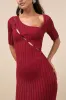 Flattering Aura Berry Pink Ribbed Asymmetrical Cutout Midi Dress sold by Lulus