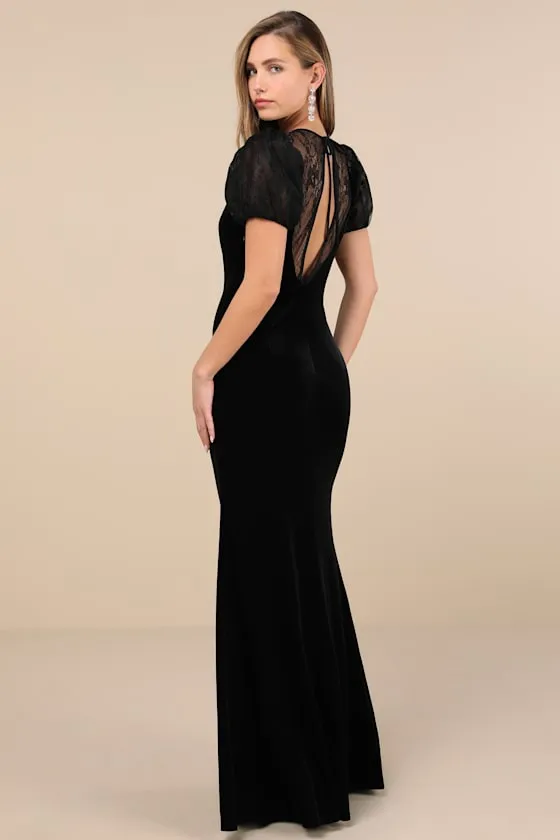 Alluring Event Black Velvet Lace Puff Sleeve Maxi Dress sold by Lulus product image thumbnail 2