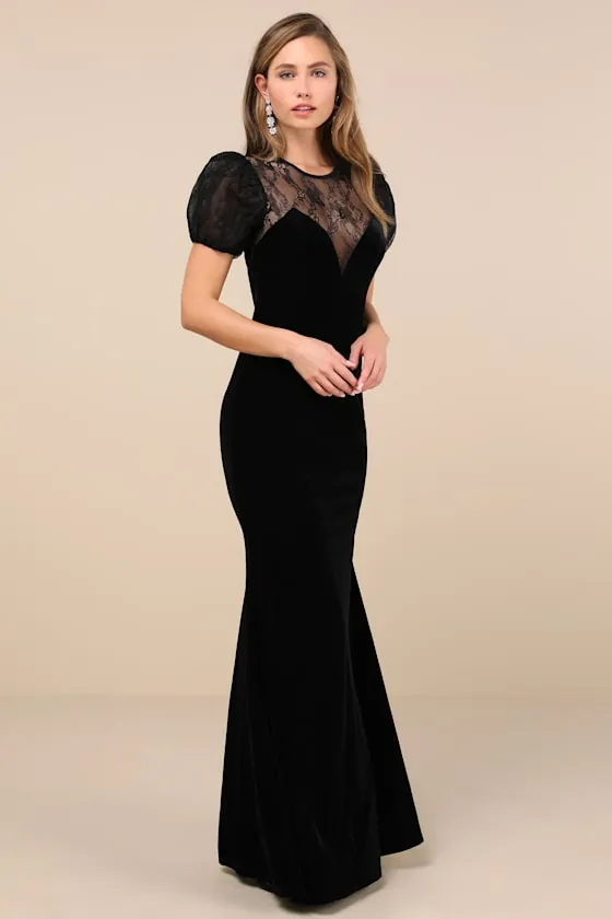 Alluring Event Black Velvet Lace Puff Sleeve Maxi Dress sold by Lulus product image thumbnail 3