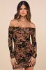 Perfect Act Tan Velvet Burnout Off-the-Shoulder Mini Dress sold by Lulus