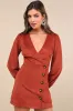 Chicest Aura Rust Suede Surplice Long Sleeve Mini Dress sold by Lulus