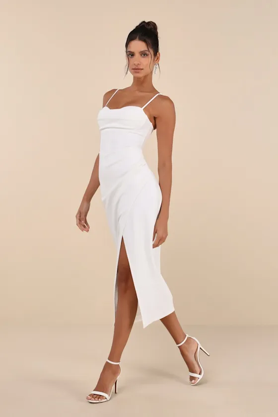 Always Turning Heads White Bustier Tulip Midi Dress sold by Lulus product image thumbnail 4