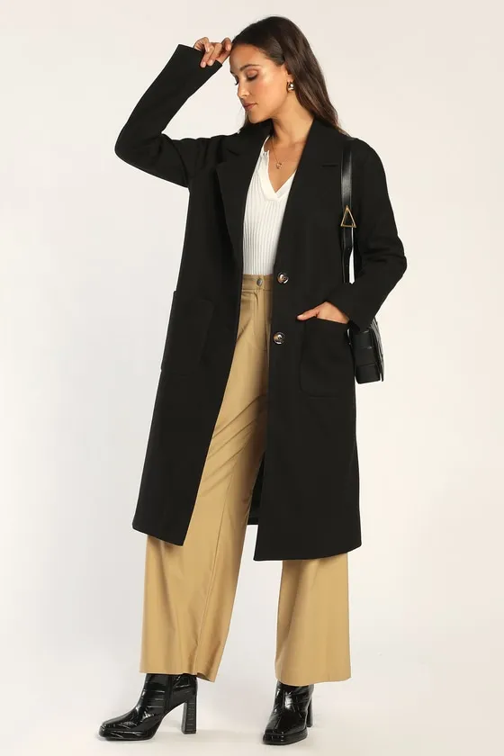 Style Squad Black Long Coat sold by Lulus