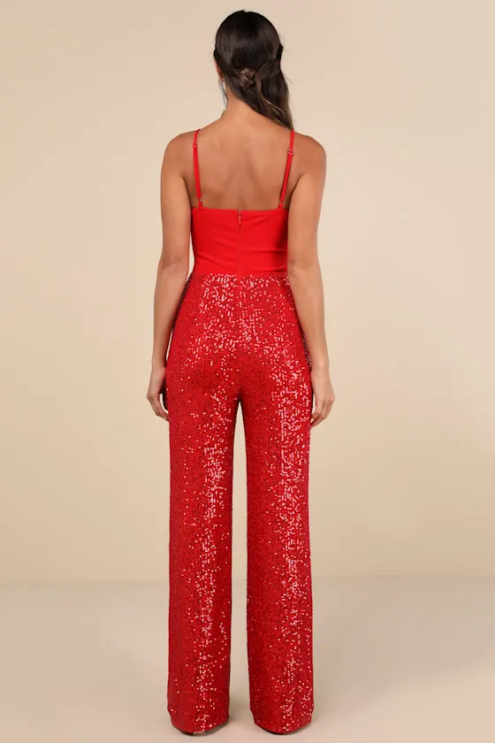 Dazzling Vision Red Sequin Sleeveless Wide-Leg Jumpsuit sold by Lulus product image thumbnail 2
