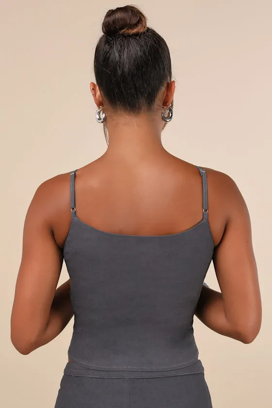 Katira Charcoal Grey Knotted Bustier Cami Crop Top sold by Lulus product image thumbnail 3