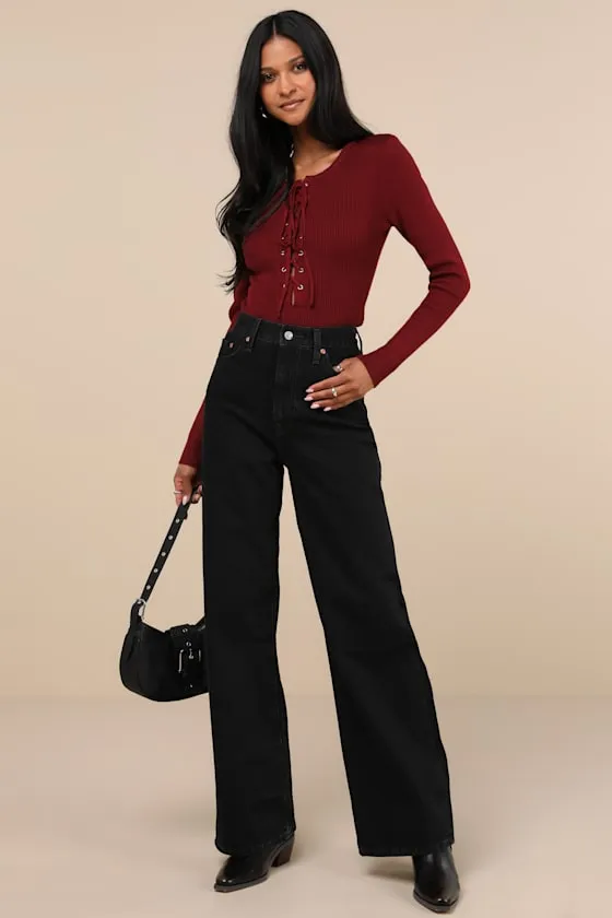 Intriguing Favorite Dark Red Lace-Up Sweater Top sold by Lulus product image thumbnail 2
