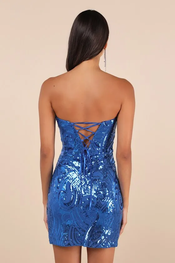 Glamorous Intrigue Royal Blue Sequin Strapless Mini Dress sold by Lulus product image thumbnail 2