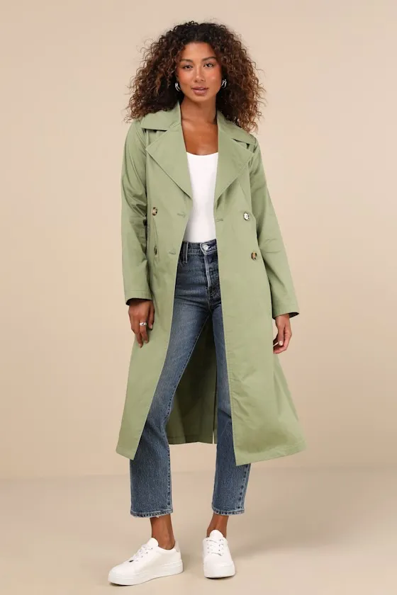 Fave Forecast Olive Green Twill Trench Coat sold by Lulus product image thumbnail 2