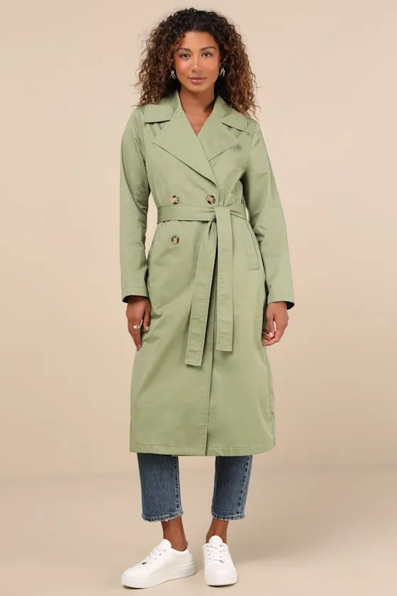Fave Forecast Olive Green Twill Trench Coat sold by Lulus product image thumbnail 4