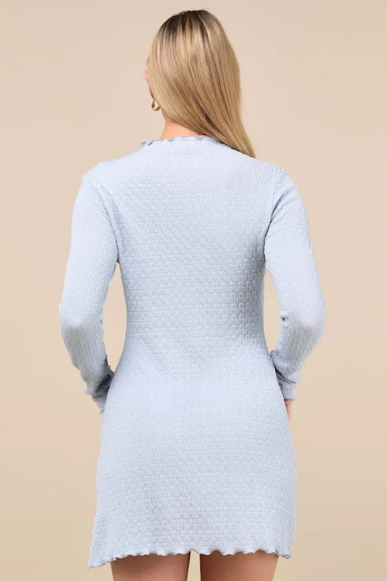 Flattering Forecast Light Blue Textured Long Sleeve Mini Dress sold by Lulus product image thumbnail 4