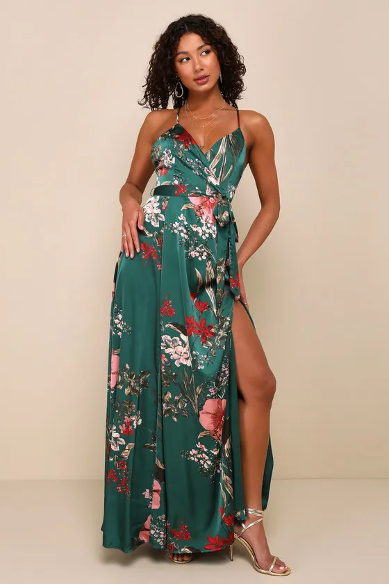 Still the One Emerald Green Floral Print Satin Maxi Dress sold by Lulus product image thumbnail 3