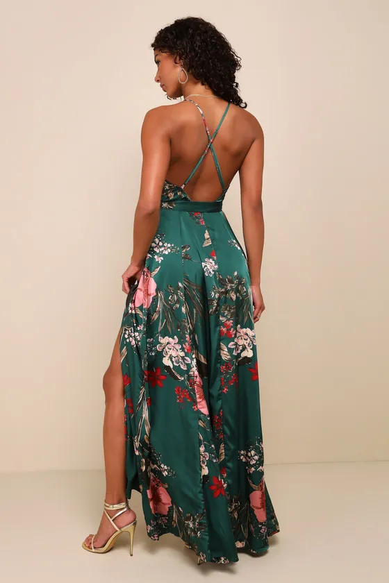 Still the One Emerald Green Floral Print Satin Maxi Dress sold by Lulus product image thumbnail 4