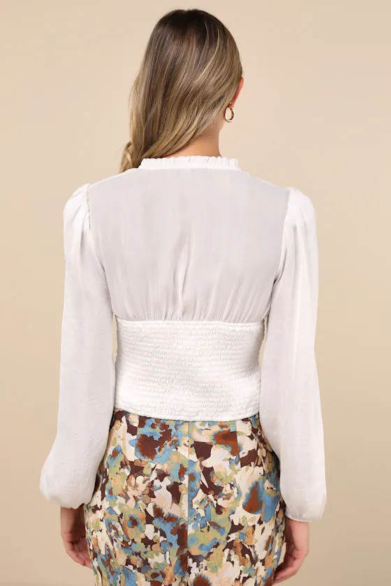 Elevated Achievement White Balloon Sleeve Button-Front Top sold by Lulus product image thumbnail 2