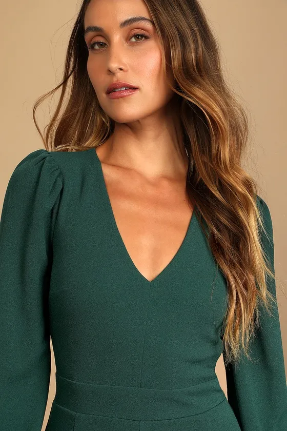 Celebrating Romance Emerald Green Long Sleeve Wide-Leg Jumpsuit sold by Lulus product image thumbnail 2