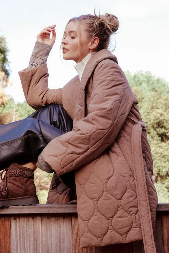 Enviable Forecast Brown Quilted Coat sold by Lulus
