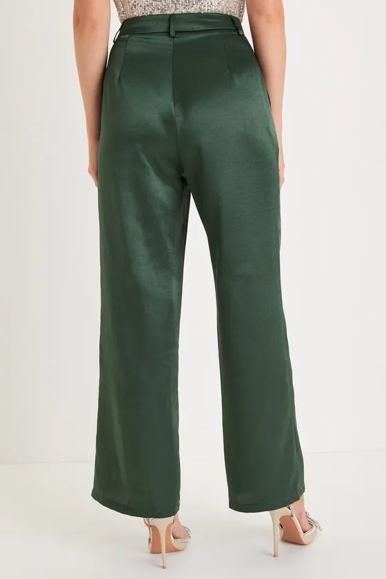 Sleek Statement Emerald Green Satin High Rise Wide-Leg Trousers sold by Lulus product image thumbnail 3
