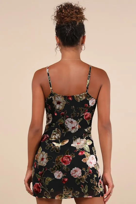 Dramatic Sweetness Black Floral Velvet Burnout Mini Dress sold by Lulus product image thumbnail 2