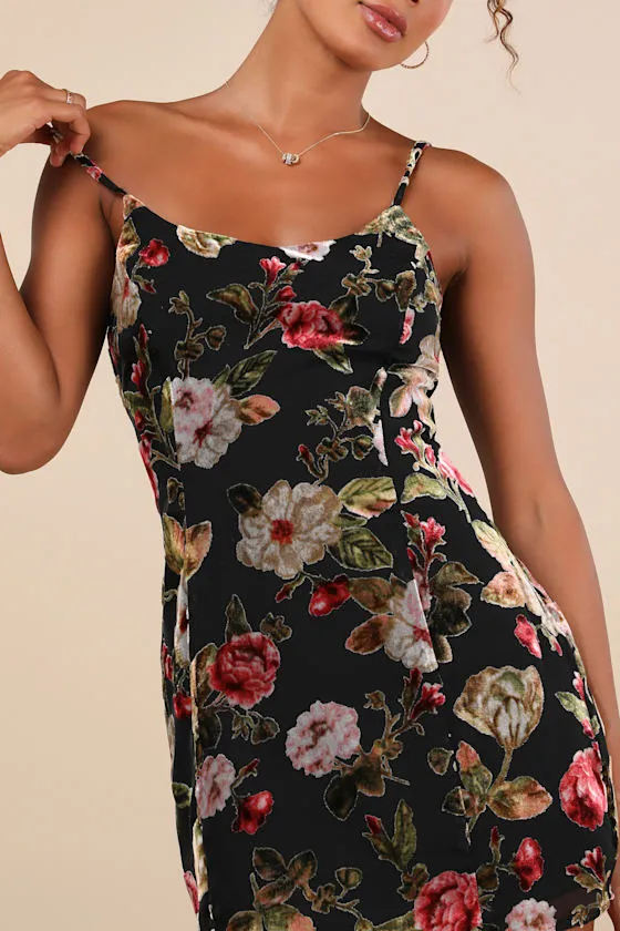 Dramatic Sweetness Black Floral Velvet Burnout Mini Dress sold by Lulus product image thumbnail 4