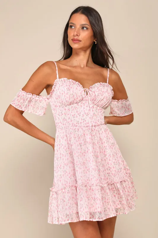 Sweet Feeling Light Pink Floral Cold Shoulder Bustier Mini Dress sold by Lulus