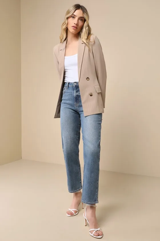 Polished Choice Taupe and White Striped Double Breasted Blazer sold by Lulus product image thumbnail 2