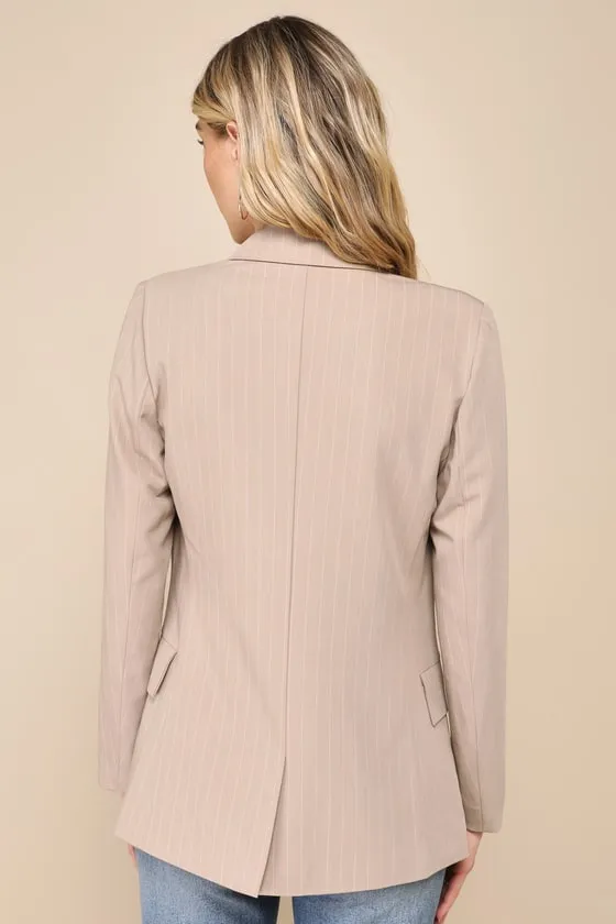 Polished Choice Taupe and White Striped Double Breasted Blazer sold by Lulus product image thumbnail 3
