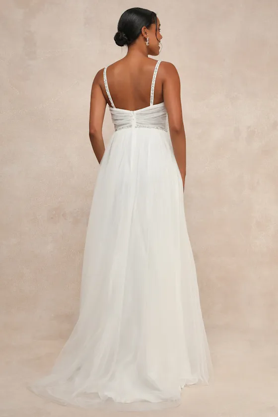 Glittering Romance White Rhinestone Tulle Bustier Maxi Dress sold by Lulus product image thumbnail 2