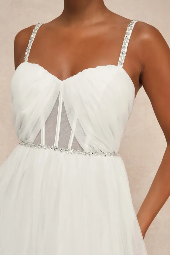 Glittering Romance White Rhinestone Tulle Bustier Maxi Dress sold by Lulus product image thumbnail 4