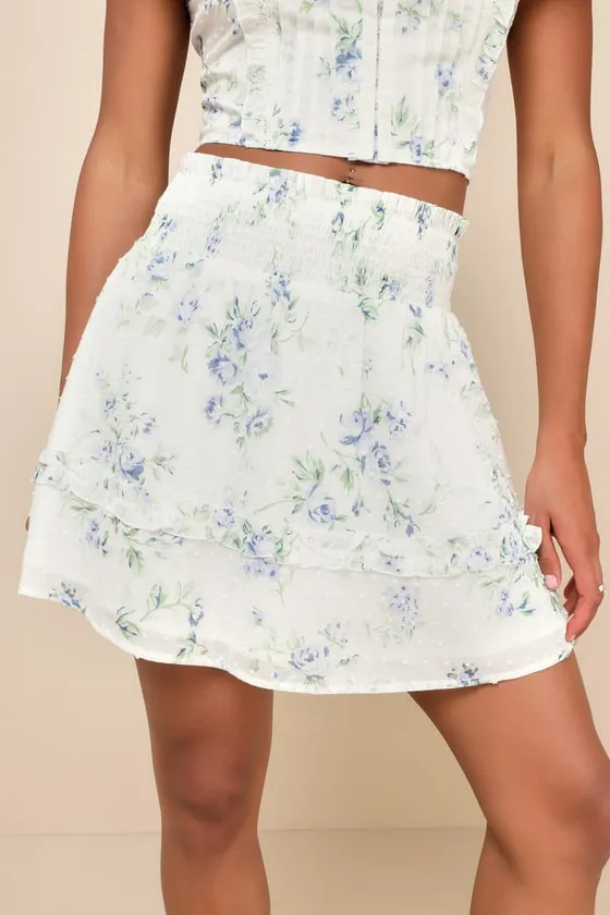Springtime Sentiments White Floral Swiss Dot Ruffled Mini Skirt sold by Lulus product image thumbnail 2