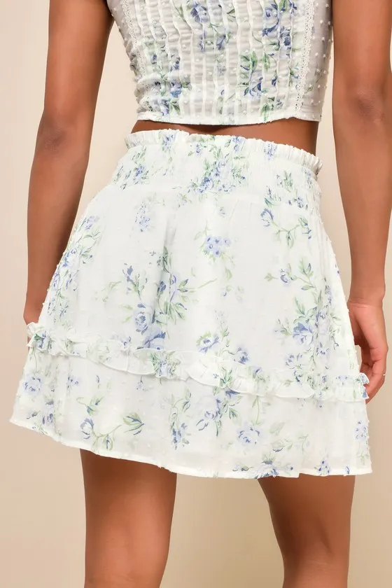 Springtime Sentiments White Floral Swiss Dot Ruffled Mini Skirt sold by Lulus product image thumbnail 3