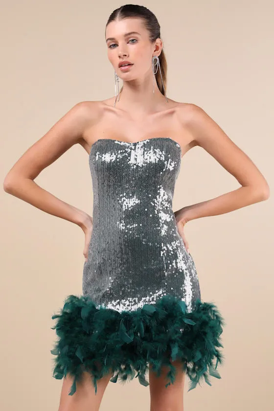 Especially Fabulous Emerald Sequin Feather Strapless Mini Dress sold by Lulus product image thumbnail 2