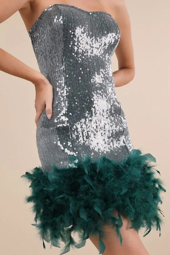 Especially Fabulous Emerald Sequin Feather Strapless Mini Dress sold by Lulus product image thumbnail 4