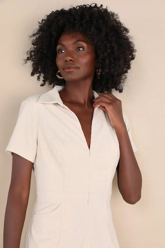 Go-Getter Girl Cream Corduroy Mini Dress With Pockets sold by Lulus product image thumbnail 4