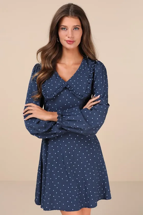 Sweetie Aura Dark Blue Polka Dot Mini Dress sold by Lulus product image thumbnail 2
