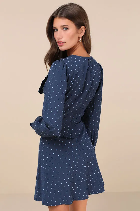 Sweetie Aura Dark Blue Polka Dot Mini Dress sold by Lulus product image thumbnail 3