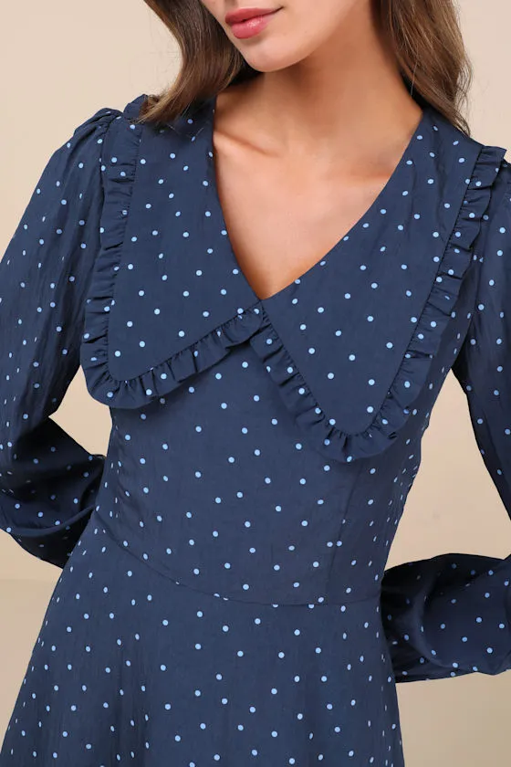 Sweetie Aura Dark Blue Polka Dot Mini Dress sold by Lulus product image thumbnail 4