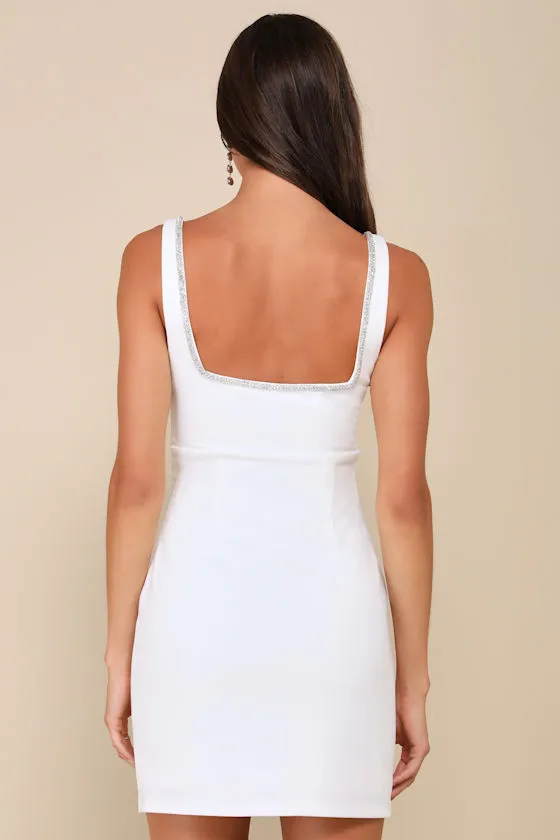 Sparkling Presence White Rhinestone Notched Bodycon Mini Dress sold by Lulus product image thumbnail 2