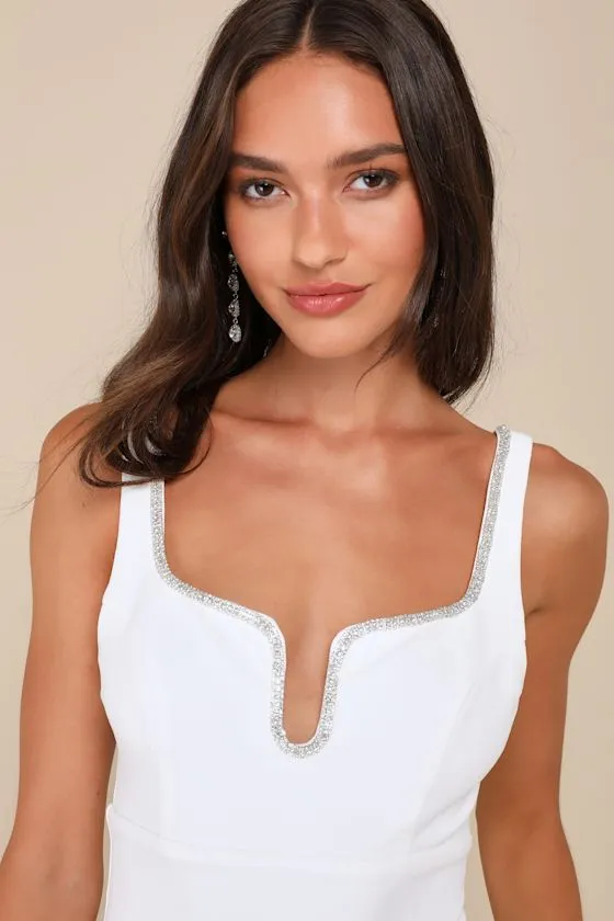 Sparkling Presence White Rhinestone Notched Bodycon Mini Dress sold by Lulus product image thumbnail 4