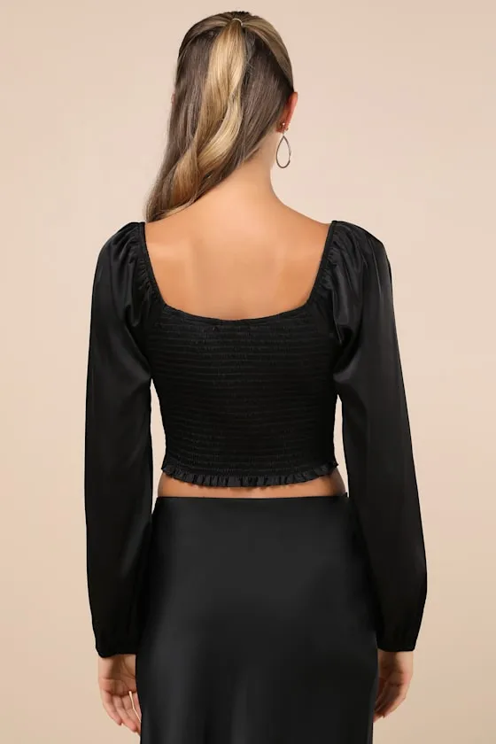 Glitteringly Gorgeous Black Rhinestone Cropped Long Sleeve Top sold by Lulus product image thumbnail 2