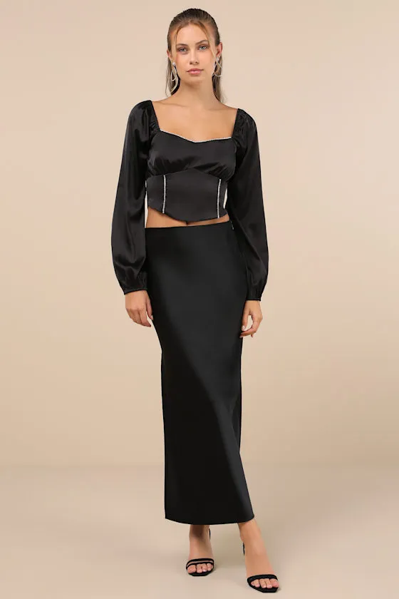 Glitteringly Gorgeous Black Rhinestone Cropped Long Sleeve Top sold by Lulus product image thumbnail 3