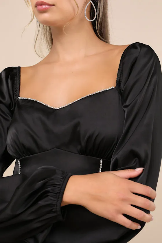 Glitteringly Gorgeous Black Rhinestone Cropped Long Sleeve Top sold by Lulus product image thumbnail 4