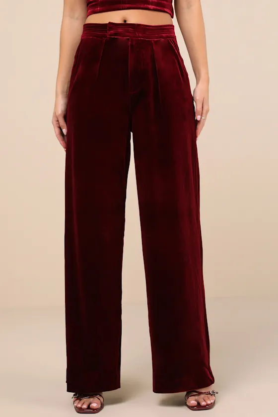 Sneak Peak Burgundy Velvet High-Rise Trouser Pants sold by Lulus product image thumbnail 2