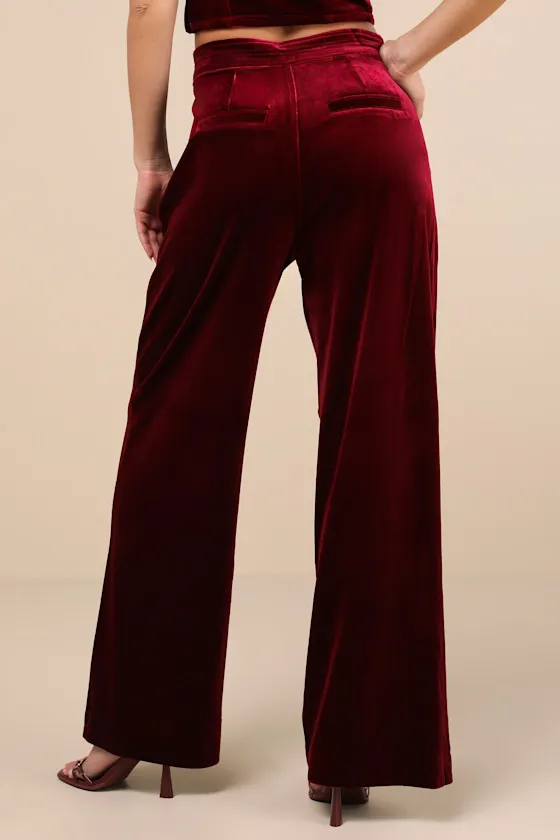 Sneak Peak Burgundy Velvet High-Rise Trouser Pants sold by Lulus product image thumbnail 3