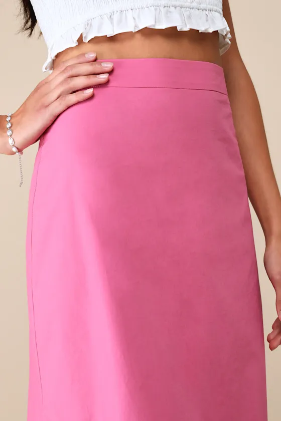 Sweet Destiny Pink Asymmetrical Ruffled Midi Skirt sold by Lulus product image thumbnail 4