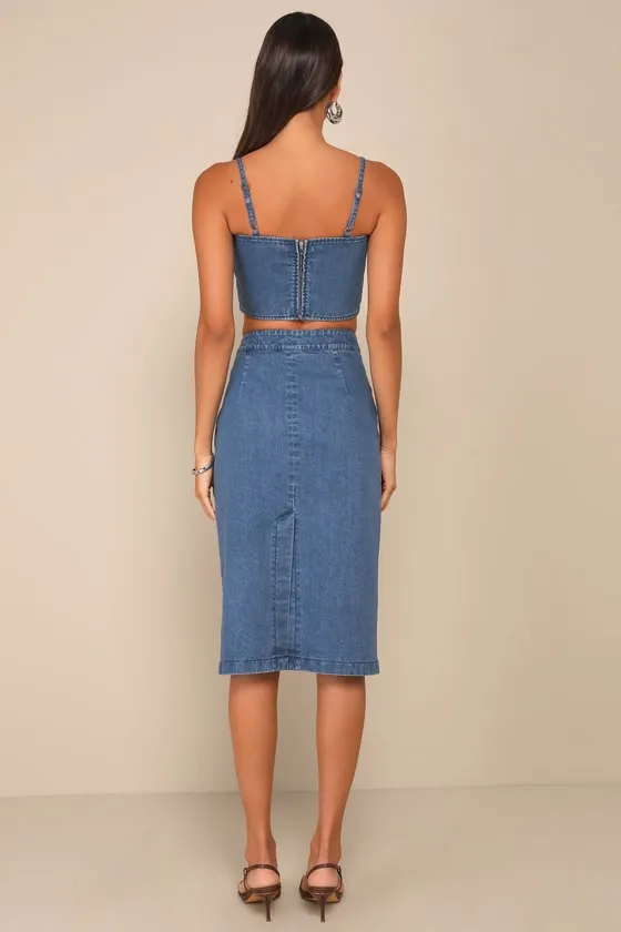 Poised Pairing Medium Wash Denim Two-Piece Midi Dress sold by Lulus product image thumbnail 2