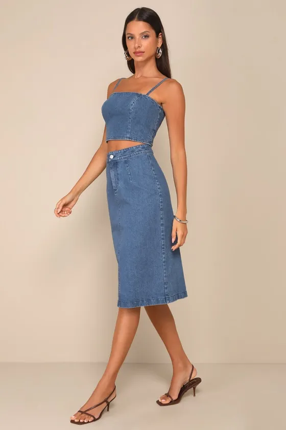 Poised Pairing Medium Wash Denim Two-Piece Midi Dress sold by Lulus product image thumbnail 4