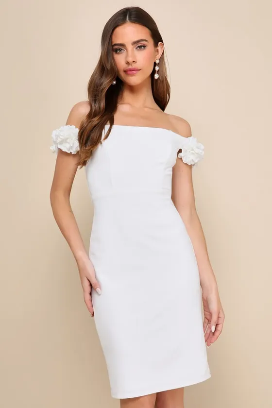 Pretty Presence White Off-the-Shoulder Floral Strap Mini Dress sold by Lulus