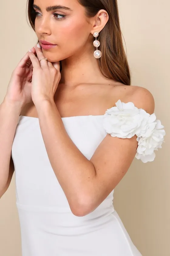 Pretty Presence White Off-the-Shoulder Floral Strap Mini Dress sold by Lulus product image thumbnail 4