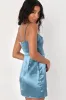 Dancefloor Drama Slate Blue Satin Bodycon Mini Dress sold by Lulus