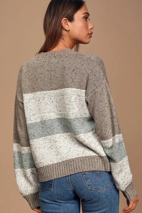 Snuggle Season Grey Multi Striped Balloon Sleeve Sweater sold by Lulus product image thumbnail 4